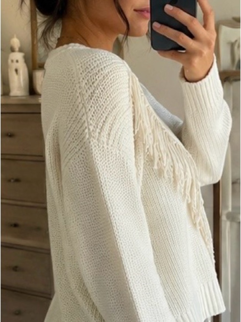 Cream fringe knit sweater by A Love Story in size XL. - Picture 2 of 5